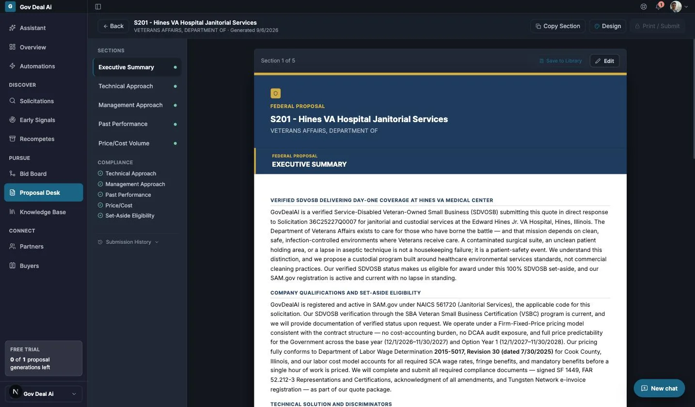 Proposal Desk — completeness dots and the compliance matrix.
